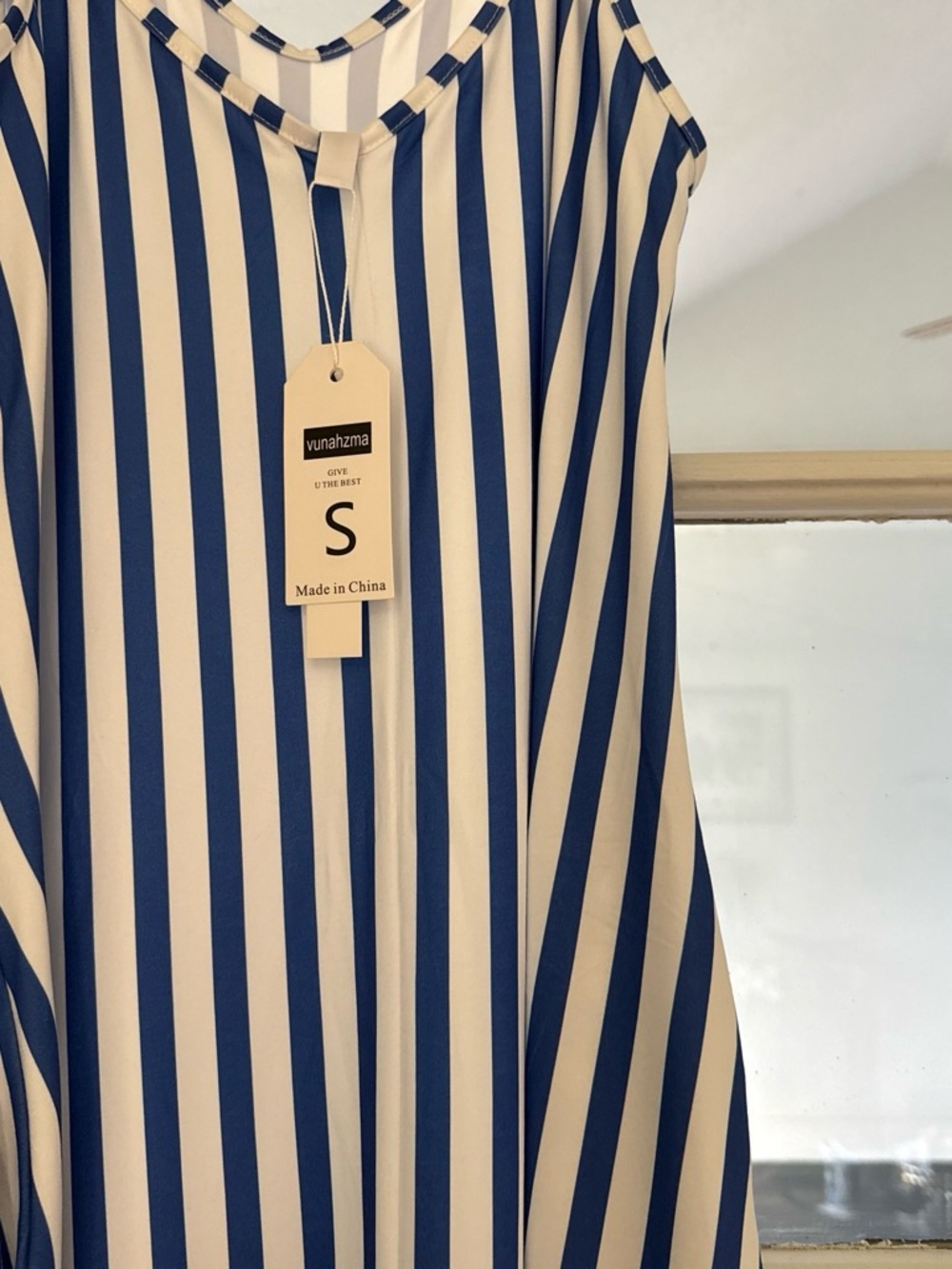 Striped Blue and Cream Maxi Dress by vunahzma